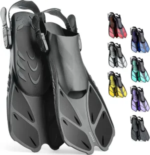 CAPAS Snorkel Fins, Swim Fins Travel Size Short Adjustable for Snorkeling Diving Adult Men Women Kids Open Heel Swimming Flippers