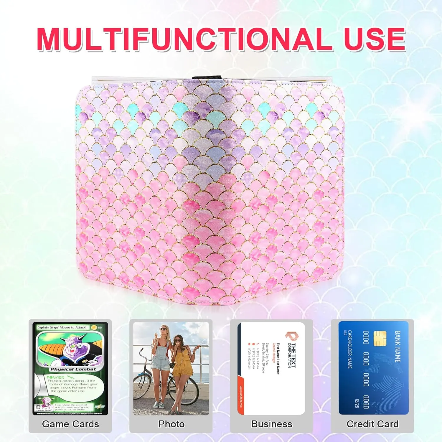 Card Binder for Girls Gifts,440 Cards Collectible Trading Card Holder Case with 55 Sleeves, 4 Pocket for TCG Game Cards Collection Sports Trading Cards Collector Album (Fish scales)