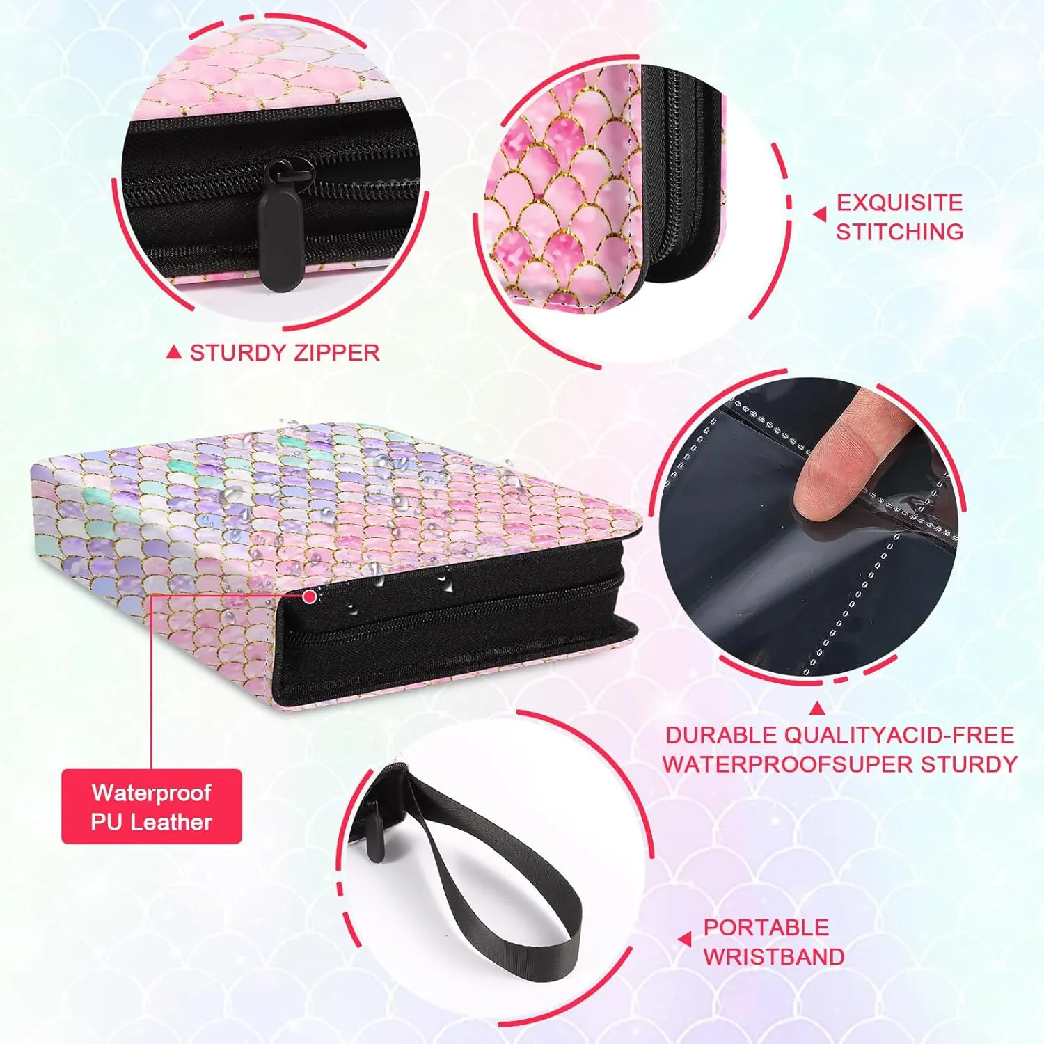 Card Binder for Girls Gifts,440 Cards Collectible Trading Card Holder Case with 55 Sleeves, 4 Pocket for TCG Game Cards Collection Sports Trading Cards Collector Album (Fish scales)