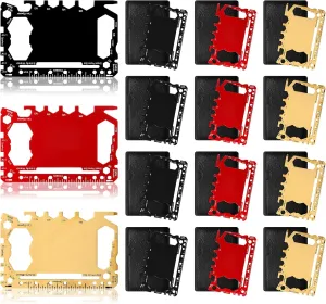 Cholemy 12 Pcs Credit Card Wallet Multitool 46 in 1 Metal Stainless Steel Survival Pocket Tool Bottle Opener MultiPurpose for Husband Boyfriend Adults Men (Black,Red,Gold)