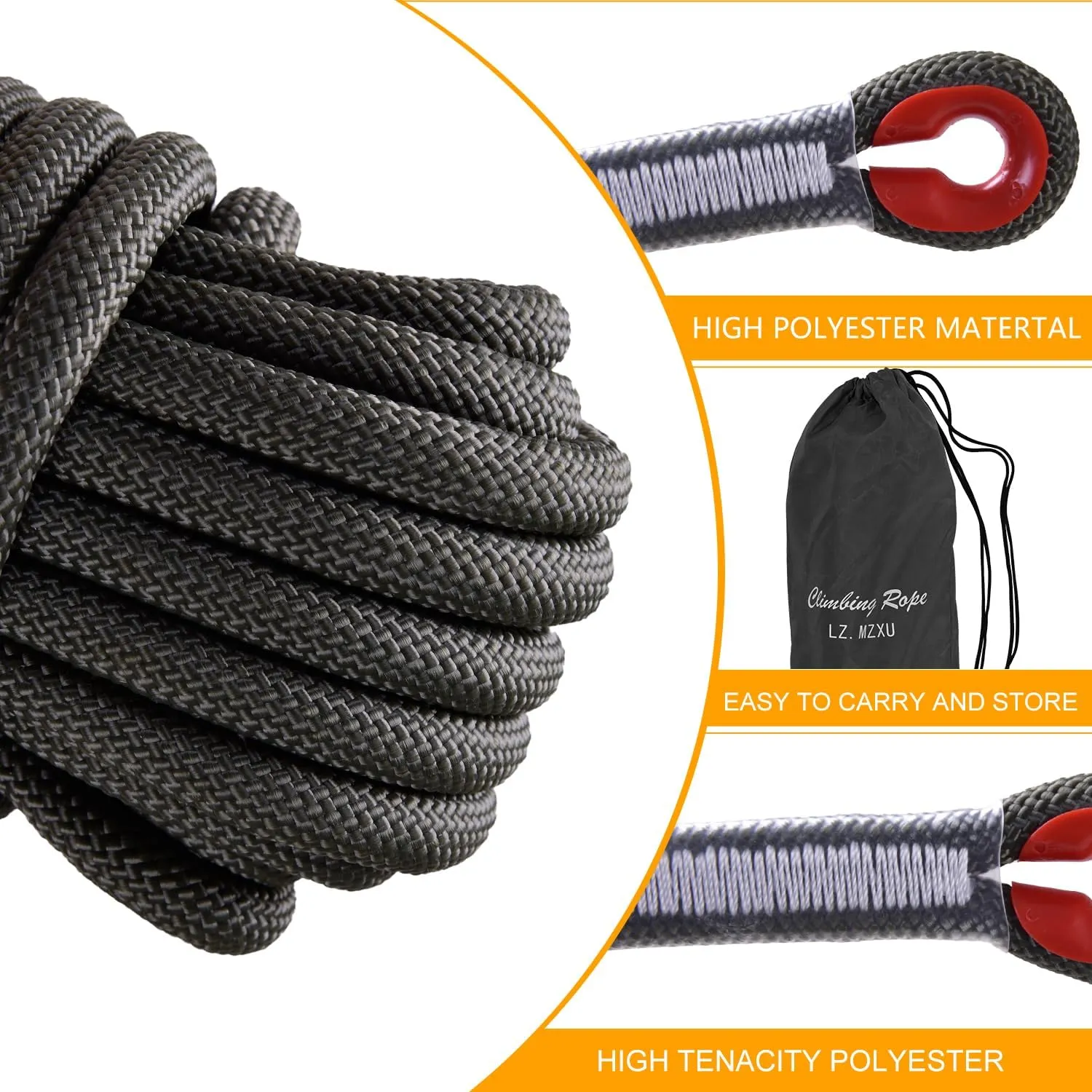Climbing Rope, 12 mm Static Climbing Rope, 32FT(10M) 65FT(20M) 100FT(30M) 164FT(50M) Outdoor Rock Climbing Rope, Escape Rope, Rappelling Rope, Fire Rescue Parachute Rope