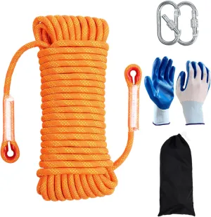 Climbing Rope 12mm 98Ft (30m) Static Climbing Rope Outdoor Rock Climbing Rope Braided Polyester Static Rock Climbing Rope High Strength Outdoor Rope for Rappelling Rescue Rope Orange