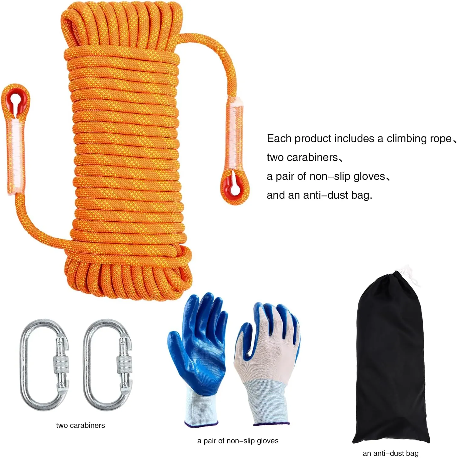 Climbing Rope 12mm 98Ft (30m) Static Climbing Rope Outdoor Rock Climbing Rope Braided Polyester Static Rock Climbing Rope High Strength Outdoor Rope for Rappelling Rescue Rope Orange