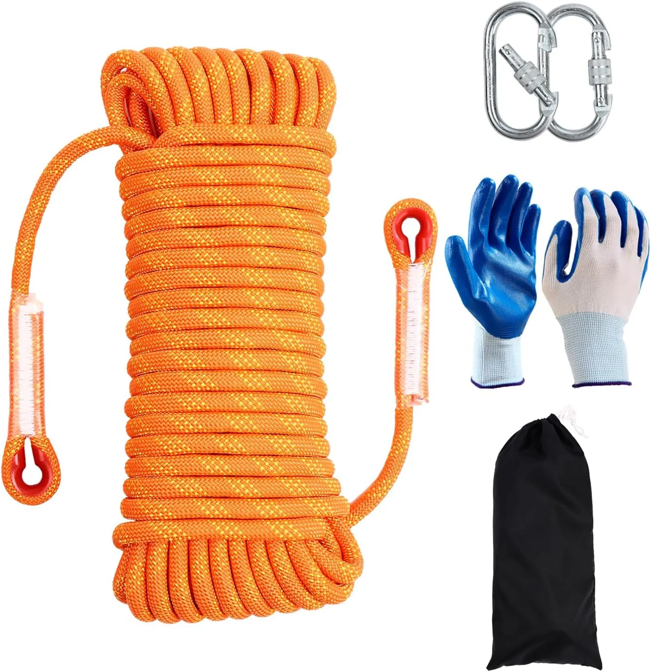 Climbing Rope 12mm 98Ft (30m) Static Climbing Rope Outdoor Rock Climbing Rope Braided Polyester Static Rock Climbing Rope High Strength Outdoor Rope for Rappelling Rescue Rope Orange