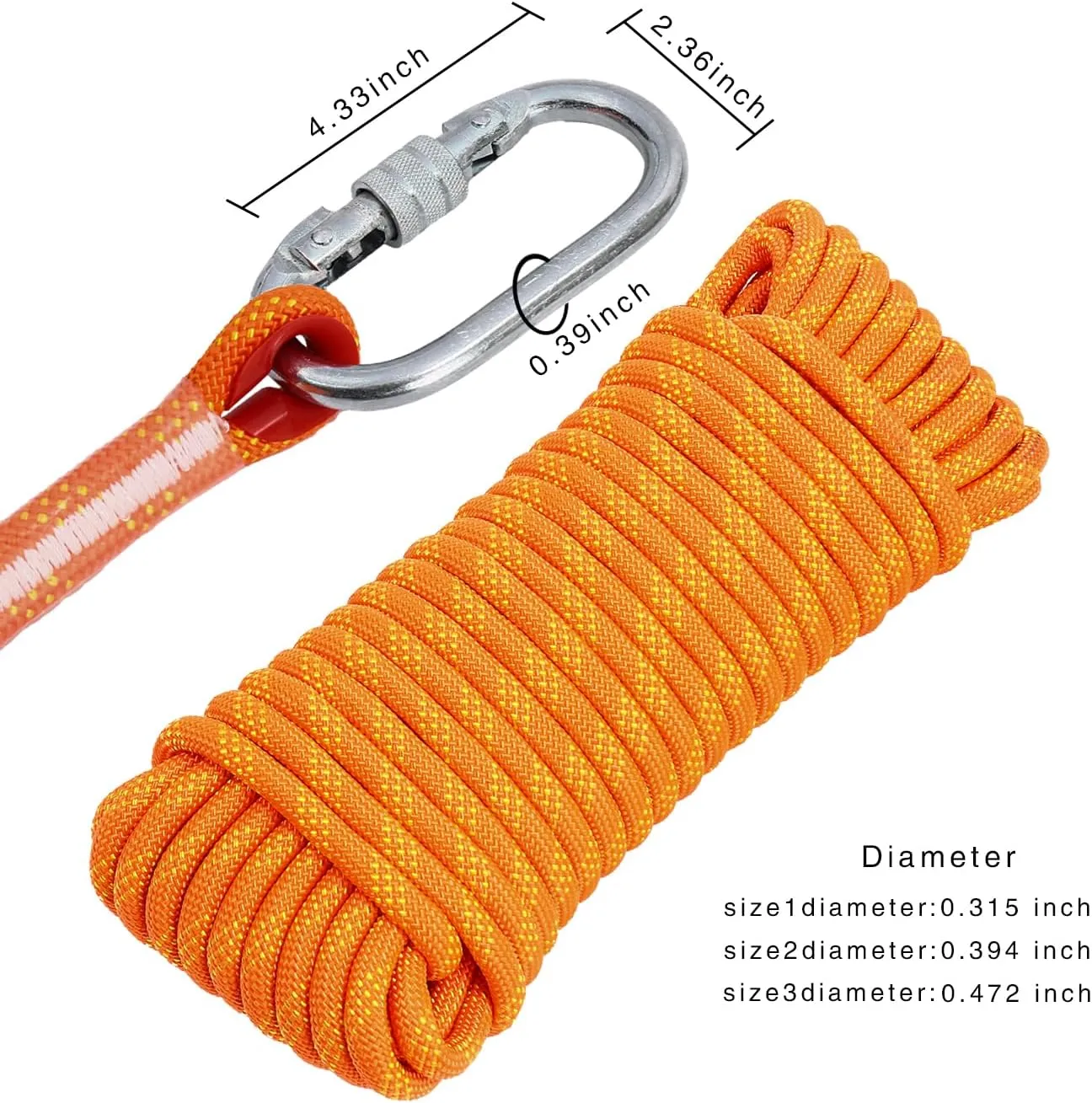 Climbing Rope 12mm 98Ft (30m) Static Climbing Rope Outdoor Rock Climbing Rope Braided Polyester Static Rock Climbing Rope High Strength Outdoor Rope for Rappelling Rescue Rope Orange
