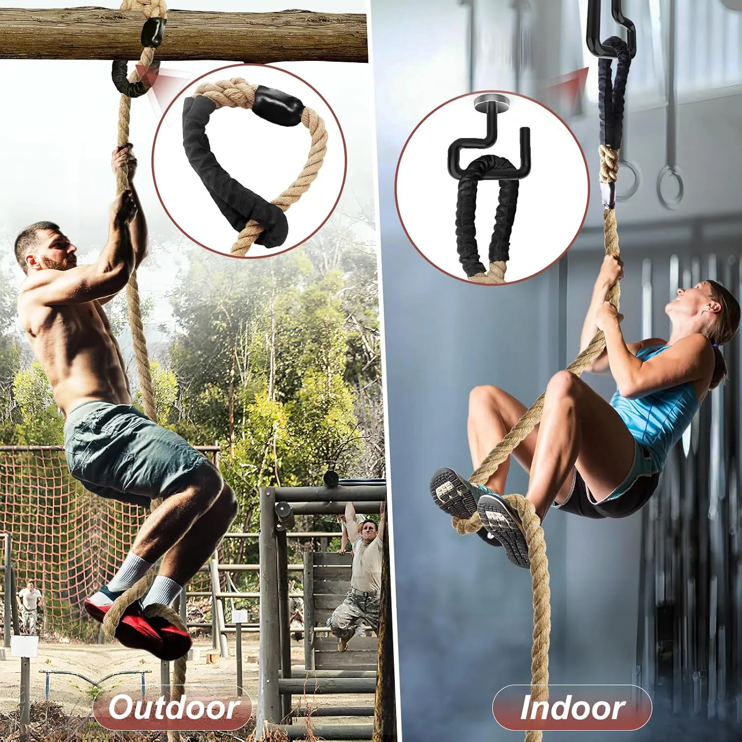 Climbing Rope 1.5 Inch Diameter 10FT 15FT 20FT 25FT 30FT 35FT Gym Climbing Rope for Fitness & Strength Training, Workout Exercises Climbing Rope for Adults Kids Outdoor or Home Indoor