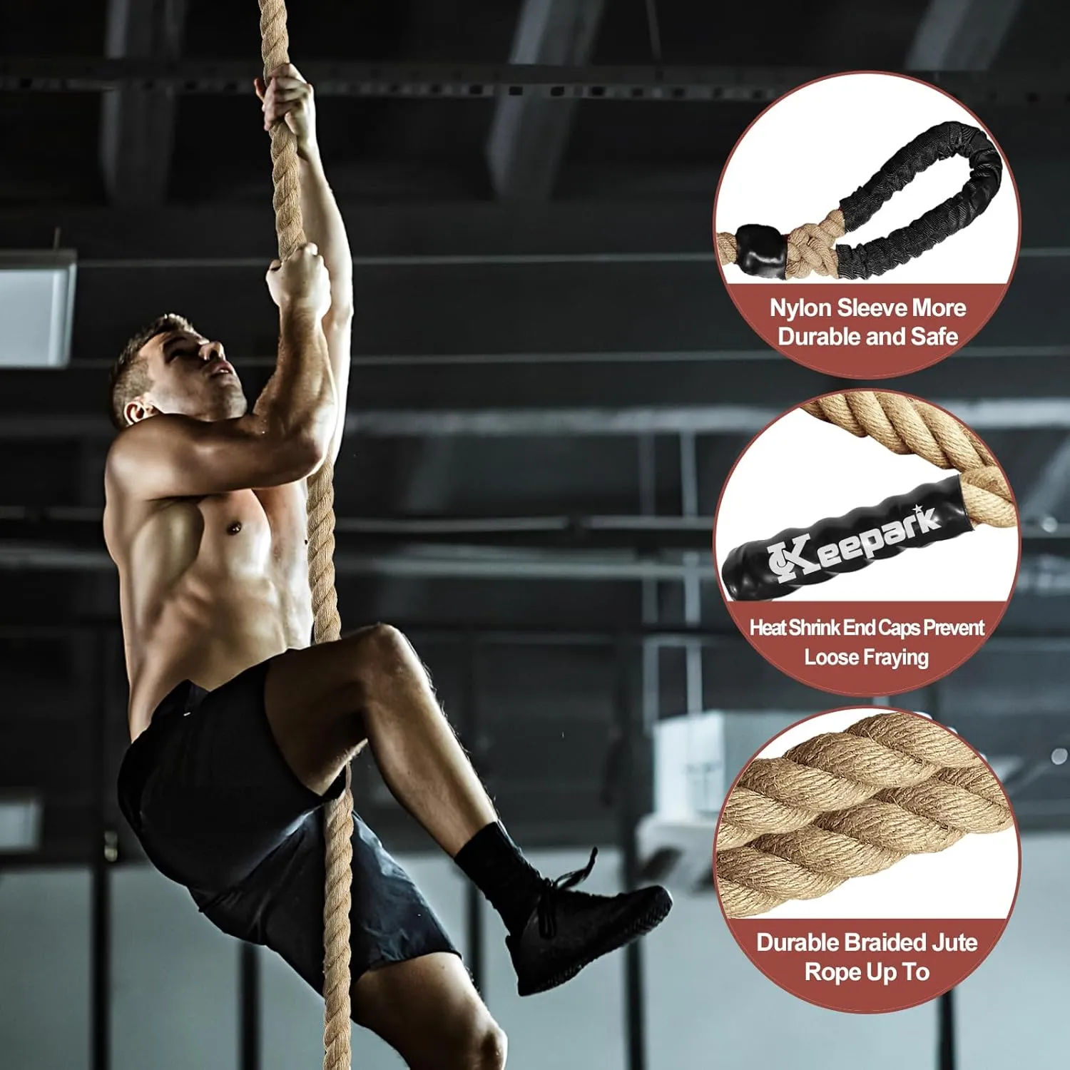 Climbing Rope 1.5 Inch Diameter 10FT 15FT 20FT 25FT 30FT 35FT Gym Climbing Rope for Fitness & Strength Training, Workout Exercises Climbing Rope for Adults Kids Outdoor or Home Indoor