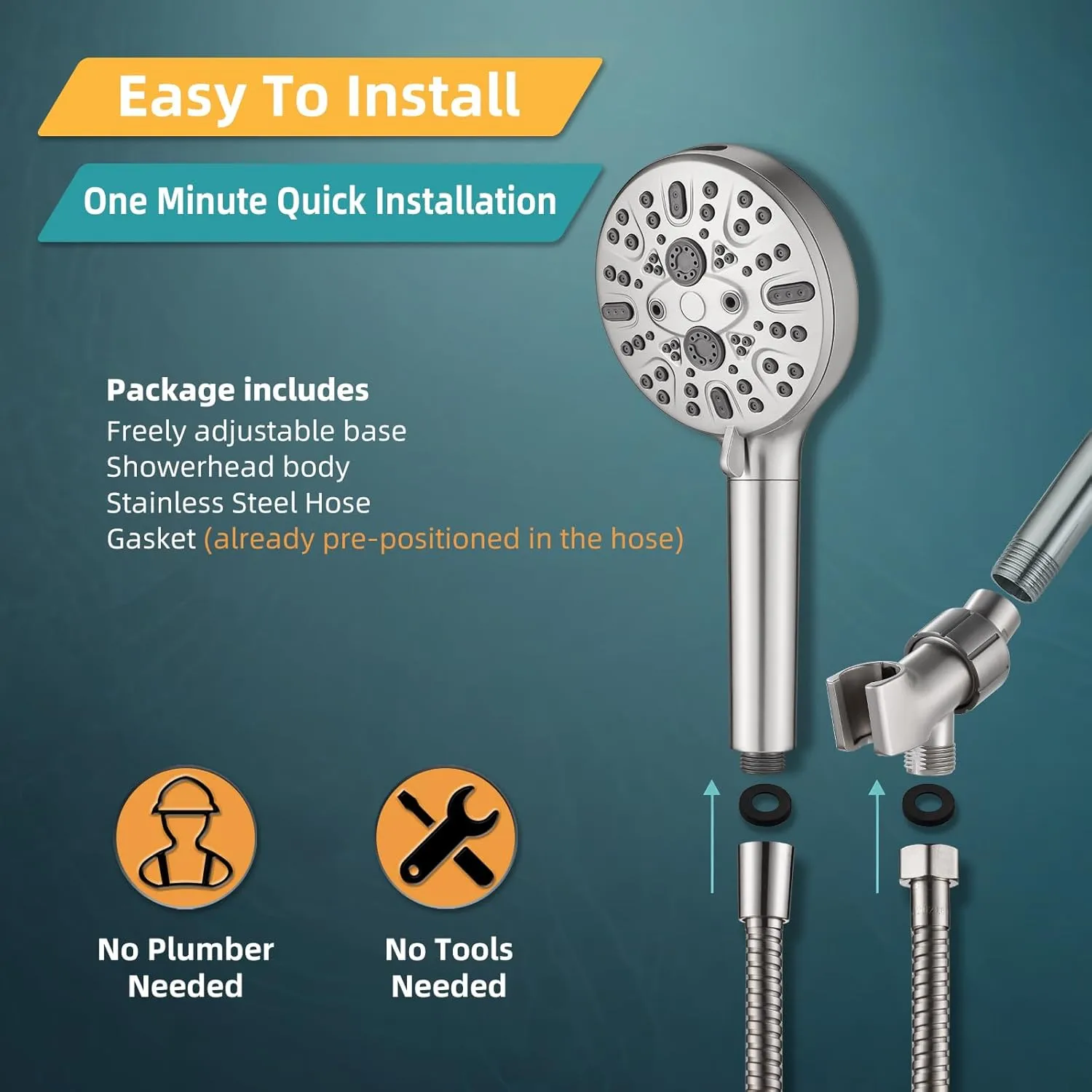 Cobbe Handheld Shower Head with Filter, High Pressure 9 Spray Mode Showerhead Built-in Power Wash with Hose, Bracket and Water Softener for Hard Water Remove Chlorine, Brushed Nickel