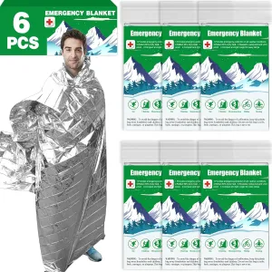 CXYARY 6 Pack Emergency Mylar Thermal Blanket, 84 x 52 Space Blankets, Emergency Thermal Blanket Space Rescue Survival Gear Camping for Outdoors, Hiking, Camping Survival