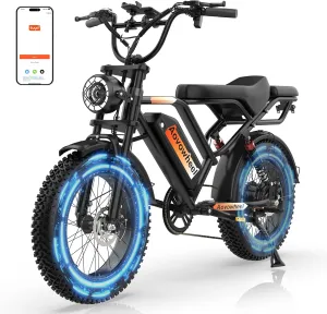 Electric Bike for Adults, 20" Fat Tire Electric Dirt Bike with 48V 18Ah Battery, 50-70 Miles Electric Motorcycle Ebikes, 1000 Peak Motor 31MPH Top Speed E-Bikes, 2 Seater, Full Suspension, APP