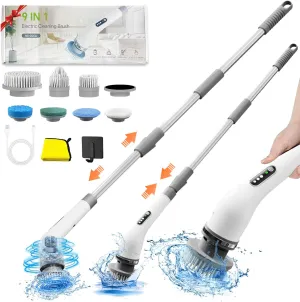 Electric Spin Scrubber - Shower Scrubber with Long Handle,Electric Scrubber for Cleaning,Bathroom Cleaner,Waterproof Shower Scrubber,Cordless Cleaning Brush with 7 Brush Heads(3 Speeds,90Mins Work)