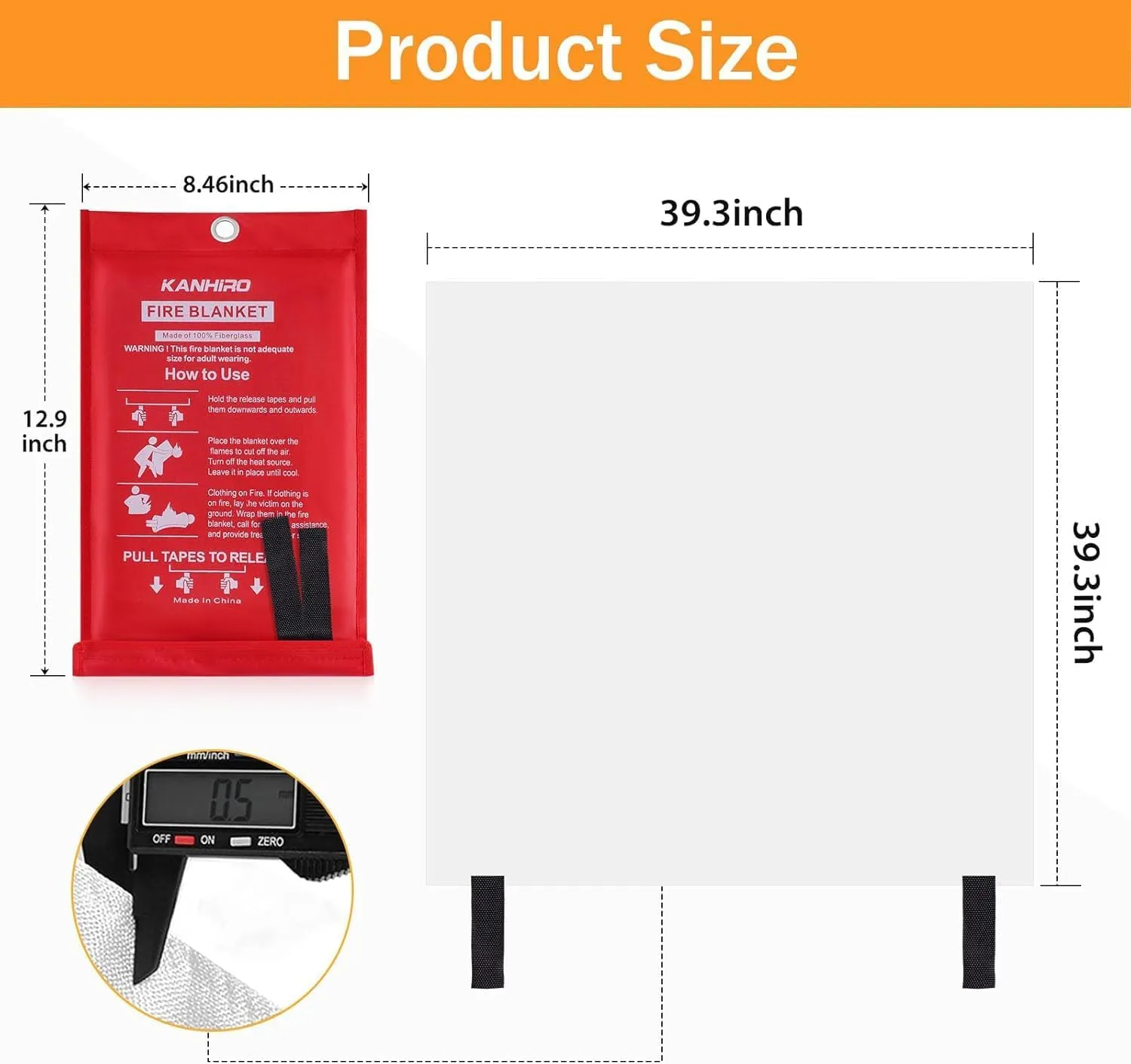 Emergency Fire Blanket for Home Kitchen - KANHIRO Fiberglass Fire Suppression Blanket Great for School, Fireplace, Grill, Car, Office, Warehouse (4 Pack, 39 in X 39 in)