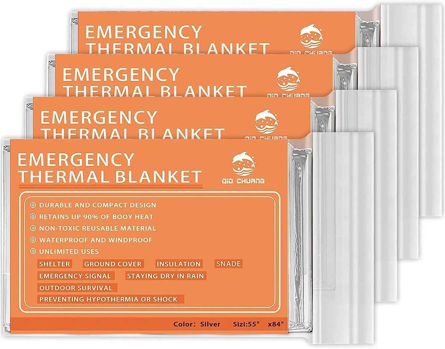 Emergency Mylar Thermal Blankets -Space Blanket Survival kit Camping Blanket (4-Pack). Perfect for Outdoors, Hiking, Survival, Bug Out Bag Marathons or First Aid 1