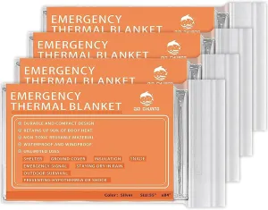 Emergency Mylar Thermal Blankets -Space Blanket Survival kit Camping Blanket (4-Pack). Perfect for Outdoors, Hiking, Survival, Bug Out Bag Marathons or First Aid 1