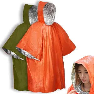 Emergency Survival Poncho, Mylar Liner - Retains 92% Body Heat, Reversible with Hood