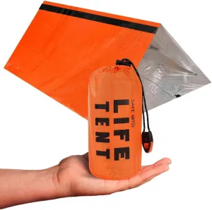 Emergency Survival Tent Life Shelter 2 Person Mylar Tube Tents Tarp with Whistle & Paracord Year-Round All Weather Protection for Car Outdoor Hiking Camping Gear Equipment