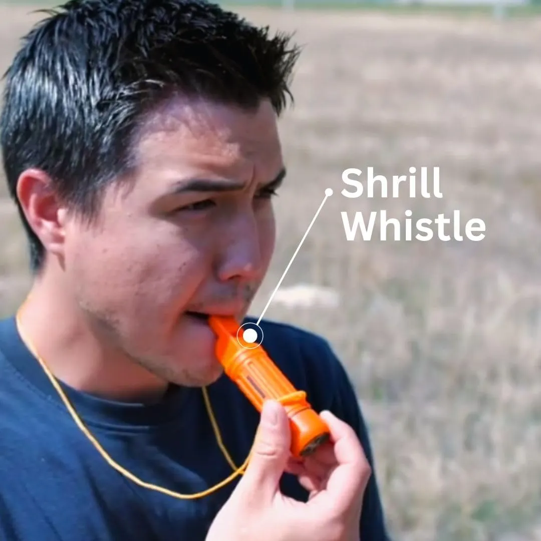 Emergency Zone 5 in 1 Survival Whistle. Compass, Whistle, Water-Resistant Container, Signal Mirror, Ferro Rod. Available in 1, 3, 30, and 300 Pack.