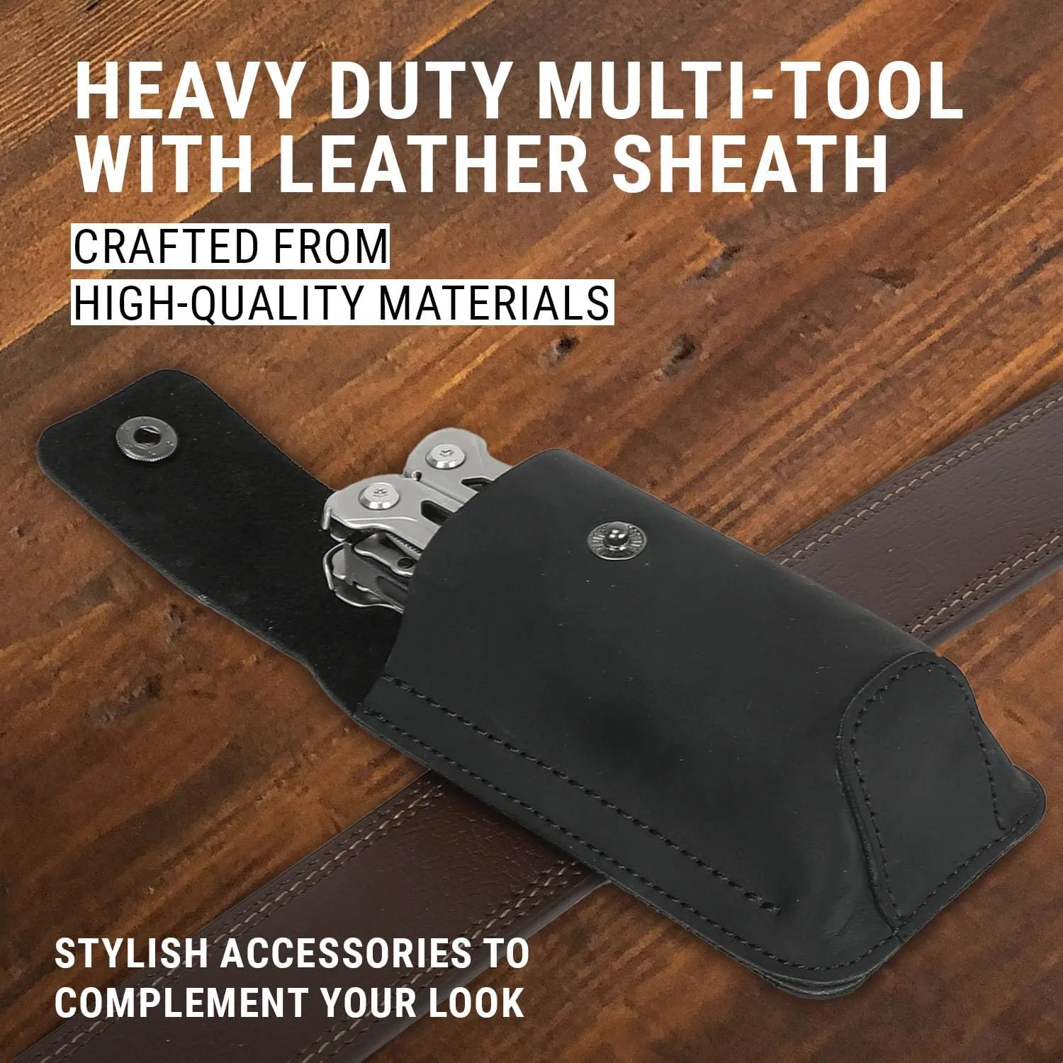 EPG Heavy Duty Multitool, Leather Case and Screwdriver Bits, 18 Stainless Steel Locking Tools, EDC Gear with Pliers, Bottle Opener, Box Cutter and More, Fits in Pocket