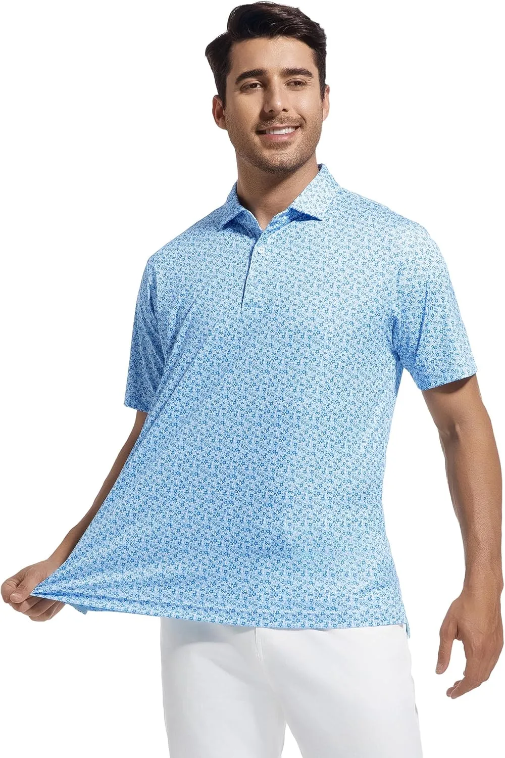 Esabel.C Mens Golf Shirts Print Moisture Wicking Short Sleeve Performance Dry Fit Stretch Active Polo Shirts for Men