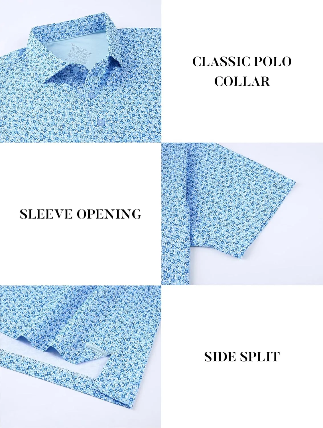 Esabel.C Mens Golf Shirts Print Moisture Wicking Short Sleeve Performance Dry Fit Stretch Active Polo Shirts for Men