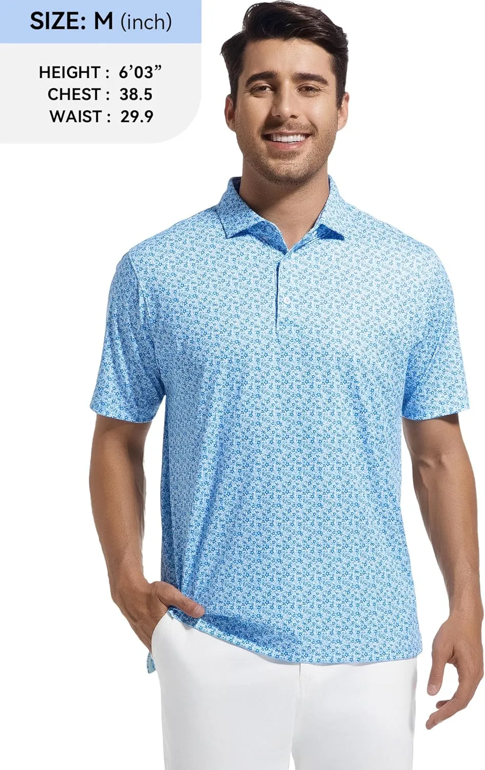 Esabel.C Mens Golf Shirts Print Moisture Wicking Short Sleeve Performance Dry Fit Stretch Active Polo Shirts for Men