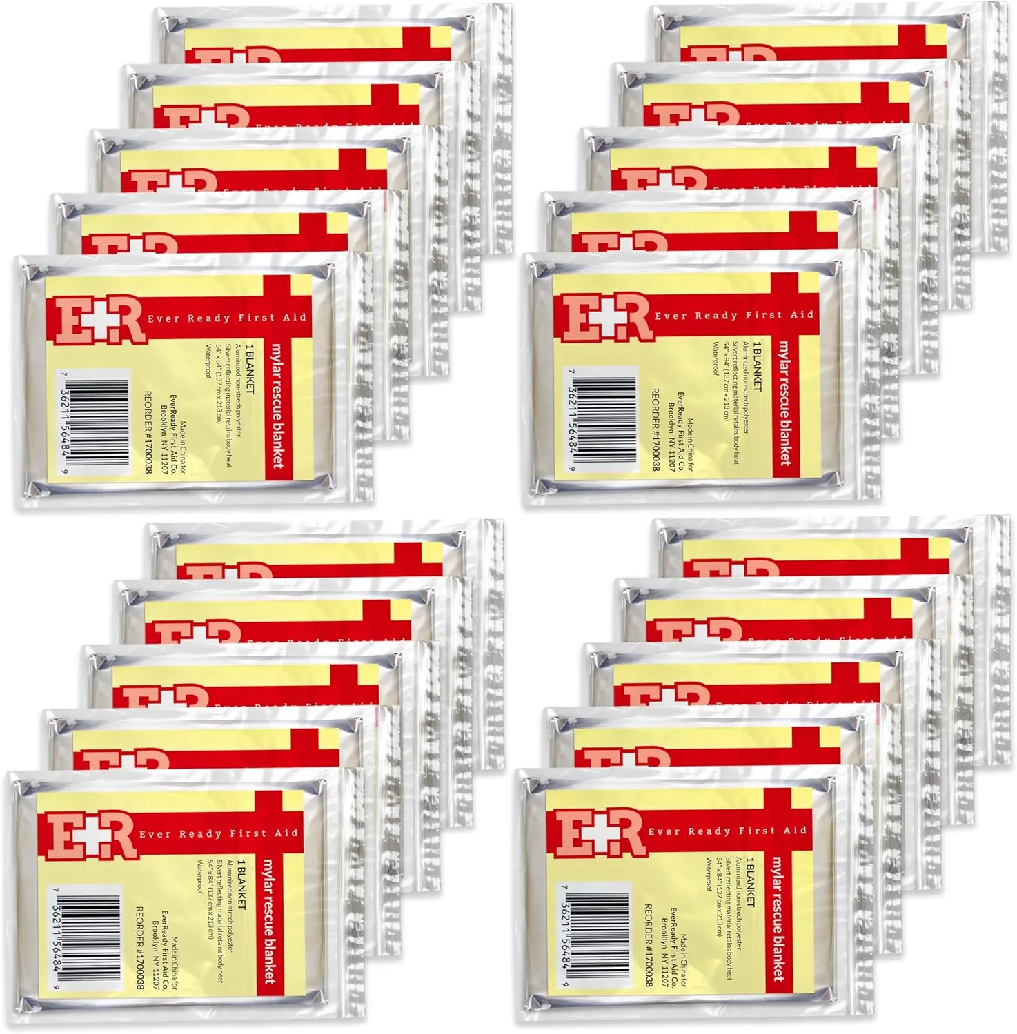 Ever Ready First Aid Mylar Rescue Blanket, Large Silver Thermal Sheet for Emergency and Survival, 54 x 84  20 Count