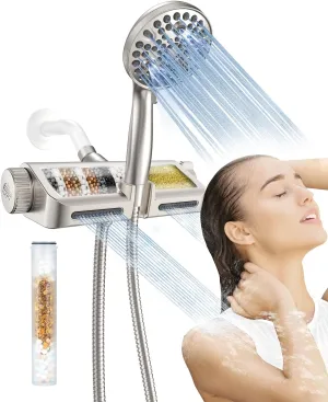 Filtered Shower Head with Handheld Combo Brushed Nickel - Dual 2-in-1 Spa System with Massage Shower Head and 10 Modes Hand Held Showerhead, High Pressure, Buit in Power Wash Mode