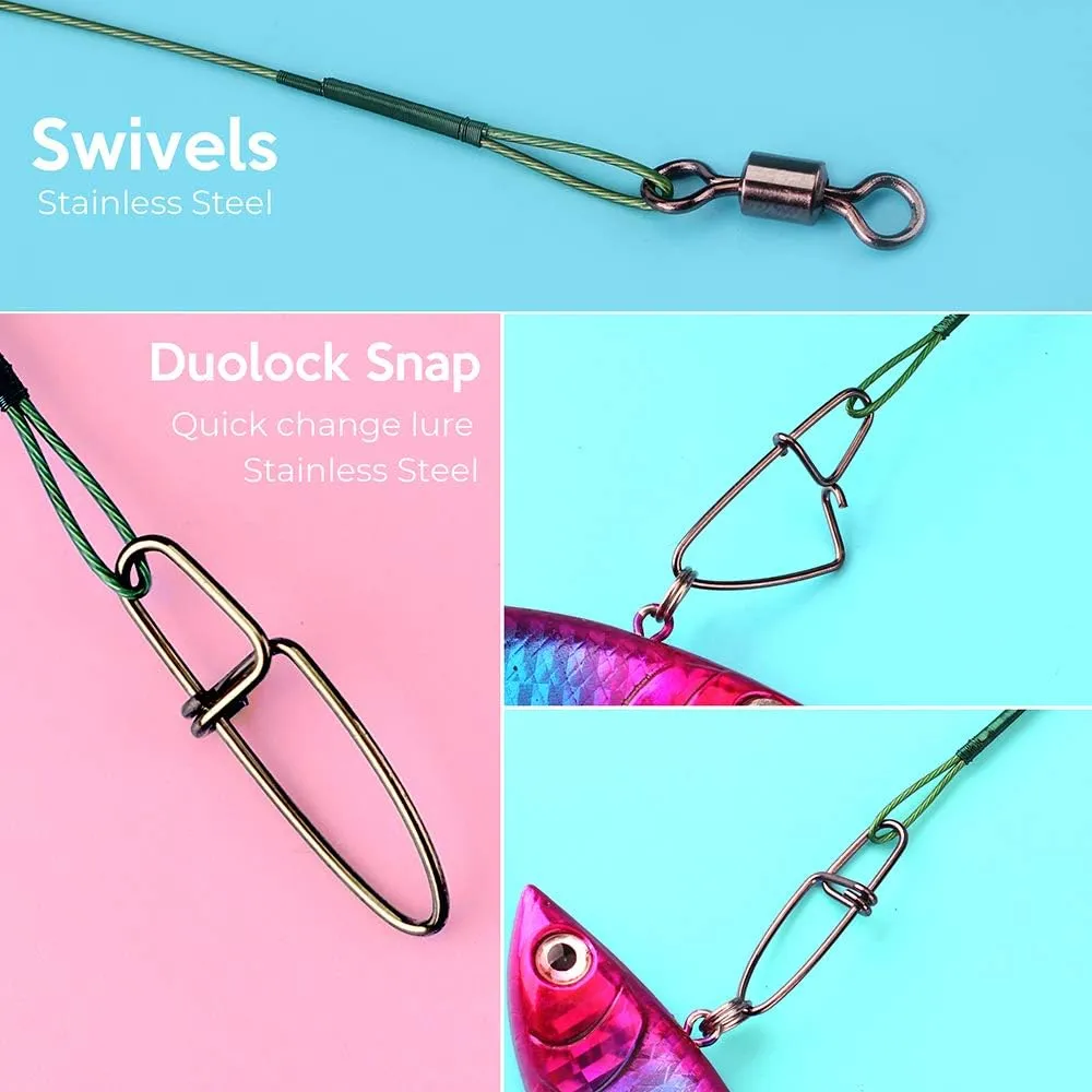 Fishing Leaders, Fish Line Stainless Steel Wire with Swivels Snap Connect Fishing Gear and Equipment Tackle Kit, for Lures Bait Rig Or Hooks, Fishing Gift