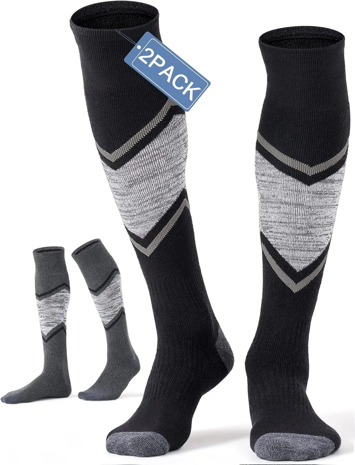 FITRELL 2/3 Pack Merino Wool Ski Socks for Snowboarding, Full Cushioned Winter Thermal Knee-high Warm Socks for Men and Women