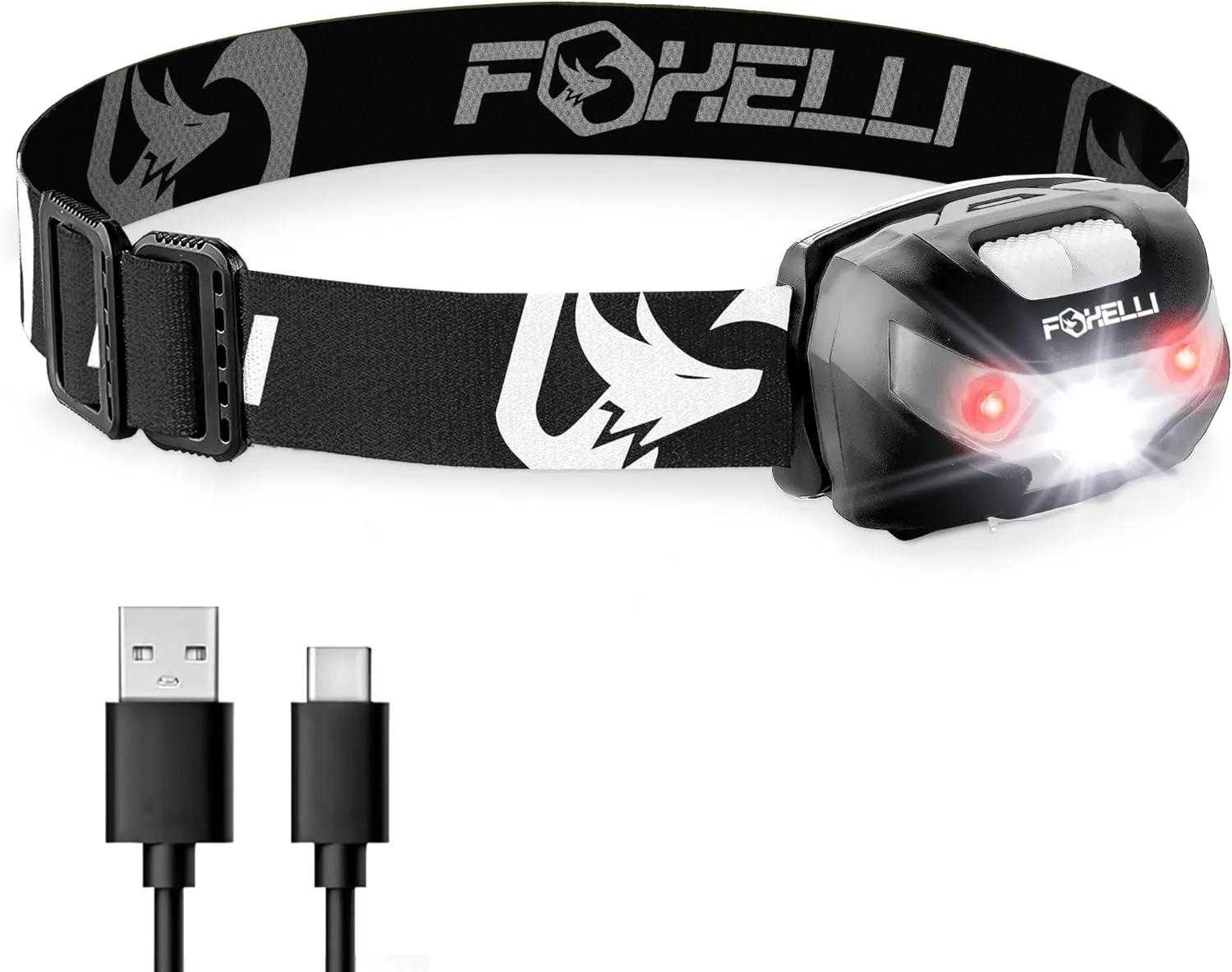 Foxelli Rechargeable LED Headlamp - Super Bright, Lightweight and Comfortable Head Light for Running, Camping, Hiking and Work, Suitable for Adults and Kids