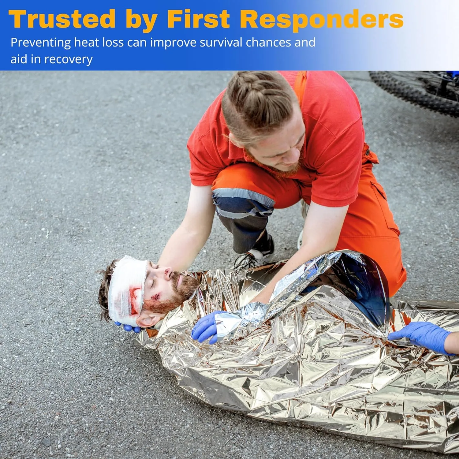 FRONTLINE Emergency Thermal Blankets Large 54" x 84" Mylar Blankets Survival Gear Camping Gear Emergency Space Blanket First Aid for Survival (10)
