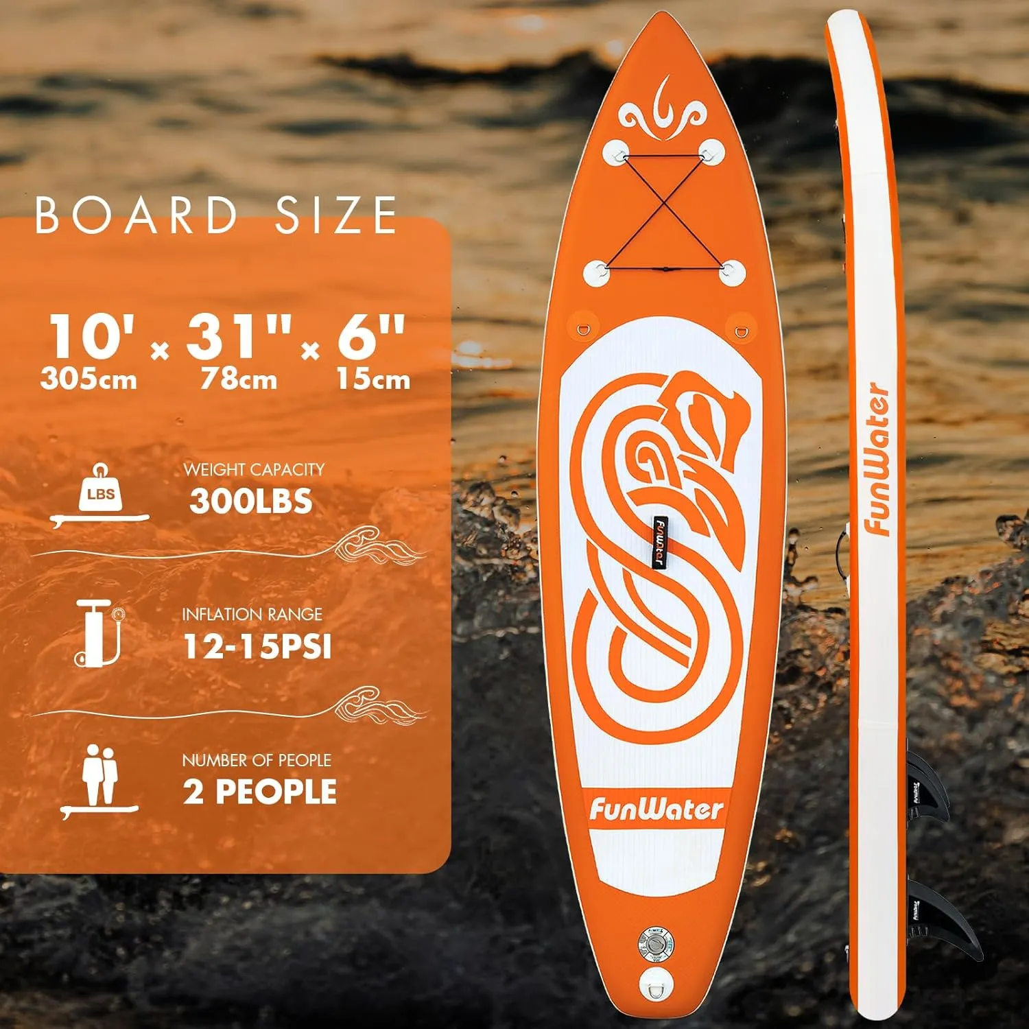 FunWater Inflatable Stand Up Paddle Board with Premium SUP Paddleboard Accessories, Wide Stable Anti-Slip EVA Deck, Paddle Boards for Adults & Youth of All Skill Levels