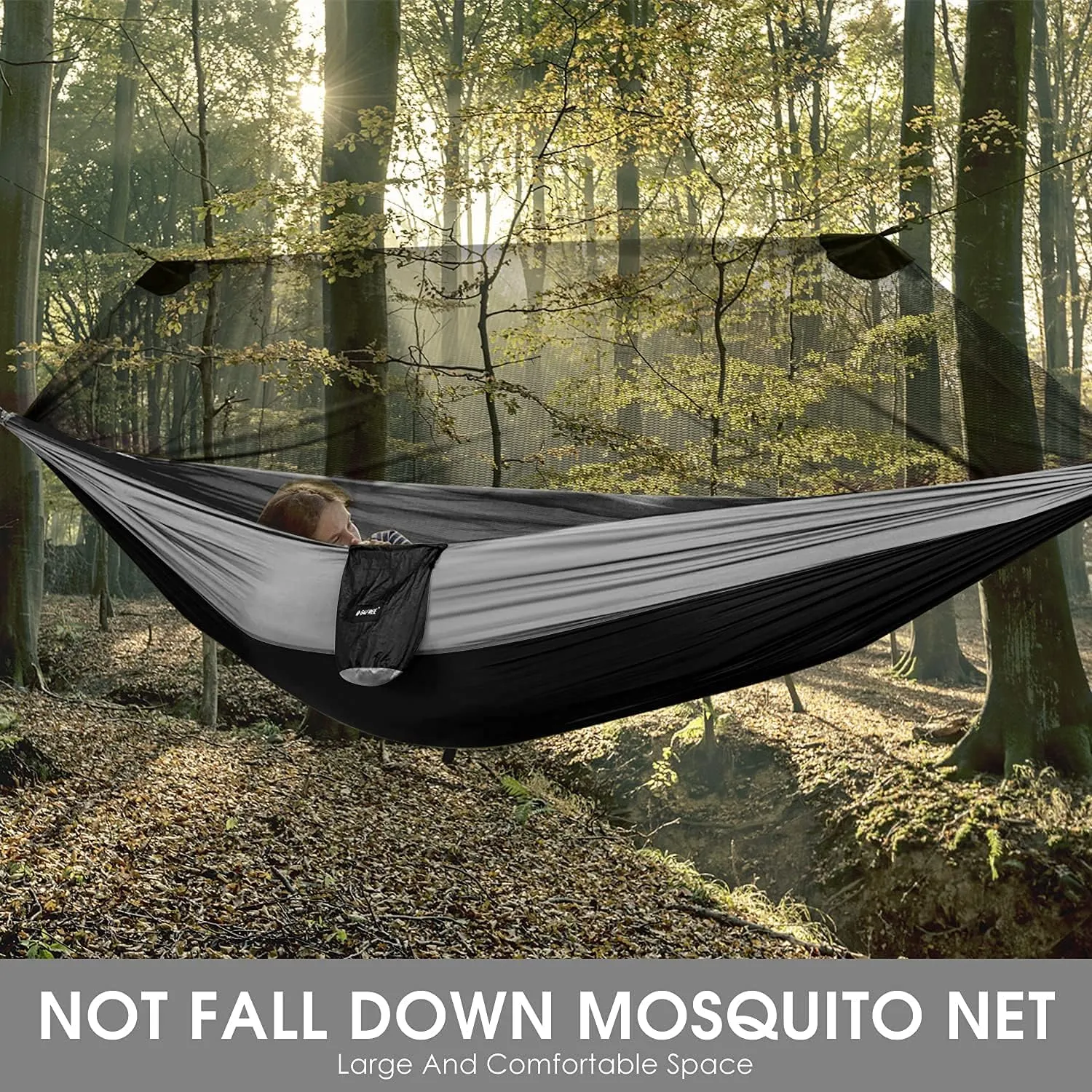 G4Free Large Camping Hammock with Mosquito Net 2 Person Pop-up Parachute Lightweight Hanging Hammocks Tree Straps Swing Bed for Outdoor Backpacking Backyard Hiking
