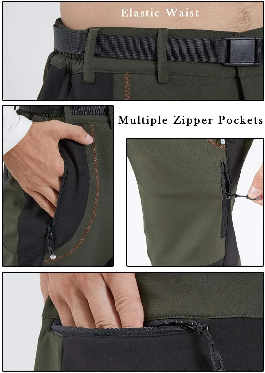 Gash Hao Men's Snow Ski Pants Waterproof Insulated Snowboard Pants Breathable Mesh Fleece Lined Zipper Bottom Ankle