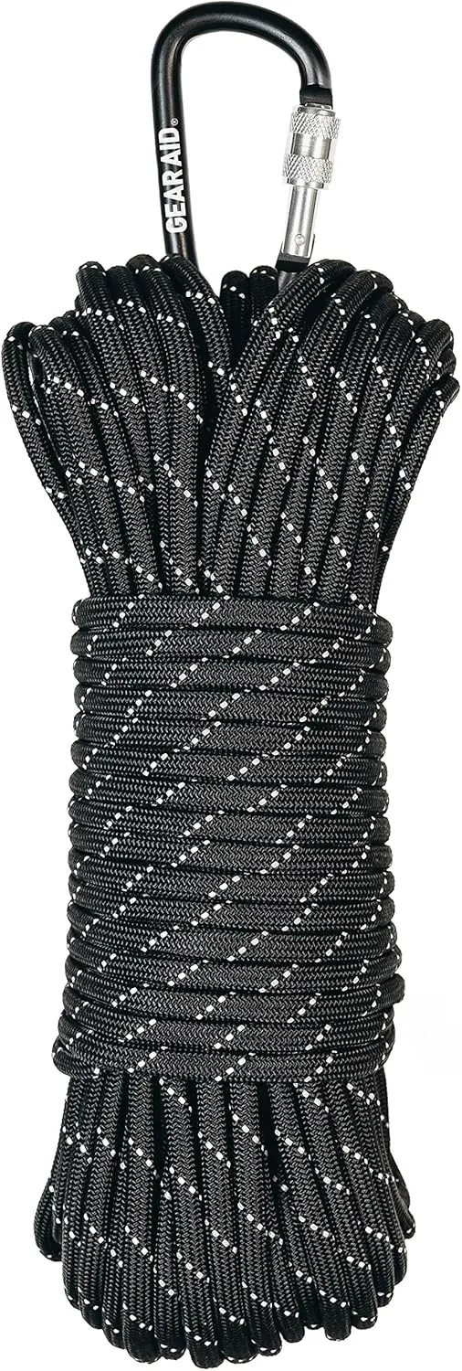 GEAR AID 1100 Paracord and Carabiner, 5.5 mm Heavy-Duty Cord for Camping and Survival, Black Reflective