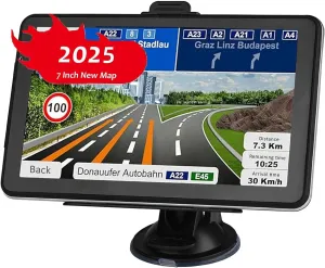 GPS Navigation for Car, Latest 2025 Map 7 inch Touch Screen Car GPS, Voice Turn Direction Guidance, Support Speed and Red Light Warning, Pre-Installed North America Lifetime map Free Update