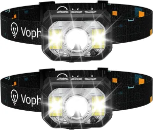 Head Lamp 2 Pack, USB Type-C Motion Sensor Rechargeable Headlamp, 6 Modes Ultra-Light Headlamps with Red Light, Waterproof Led Head Lamps for Hiking Camping Fishing Running Hunting