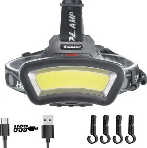 Headlamp LED Headlight Rechargeable 22000 High Lumen USB Head Light, Head Lamp COB Floodlight with Red Light for Adults - Night Fishing, Construction, Maintenance - 90 Adjustable