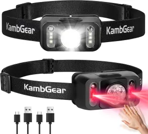 Headlamp Rechargeable 2-Pack, 10000 Lumens Ultra-Light Bright LED Rechargeable Headlight with White Red Light, Waterproof Motion Sensor Head Lamp, 8 Modes for Outdoor Fishing Camping Running Cycling
