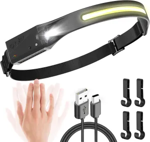 Headlamp Rechargeable, 230 Wide Beam Head Lamps LED Super Bright, Rechargeable Headlamp Flashlight USB C, Motion Sensor Head Lights for Forehead, 5 Modes Hard Hat Headlamp for Adults Running Camping