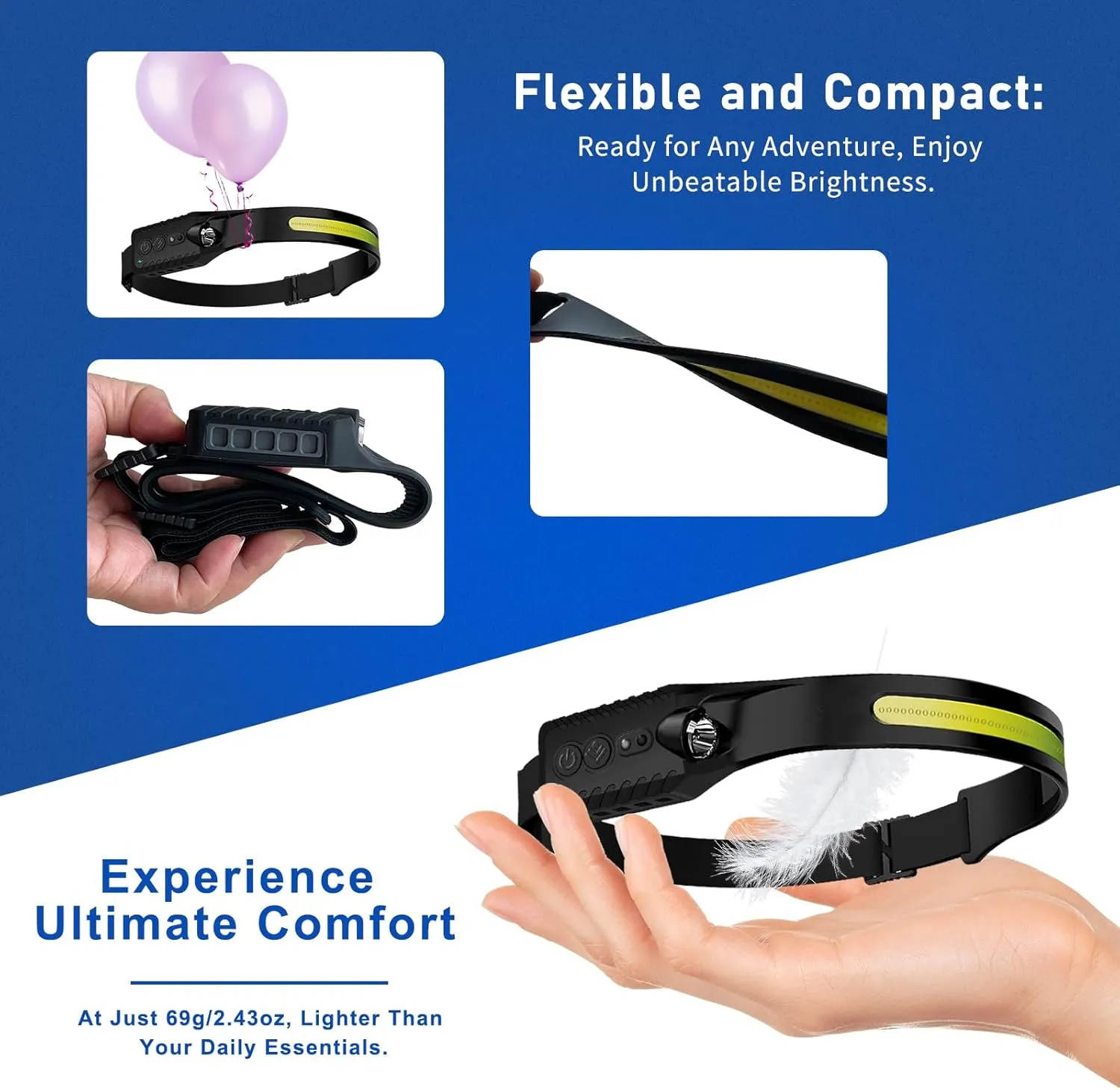 Headlamp Rechargeable (3-Pack), LED Head Lamp Flashlight, 230 Wide Beam Headband Light, 400 Lumen Super Bright, Waterproof Headlight, 5 Modes for Running, Fishing, Hiking, Camping
