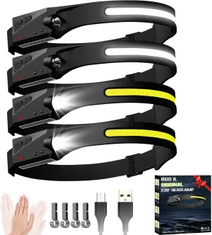 Headlamp Rechargeable 4Pack, 6 Mode Headlamps for Adults 1200Lumens LED Headlamp with Motion Sensor,230COB Wide Beam Headlight Bright Headlamps Flashlight for Camping Accessories Gear, Hiking,Running