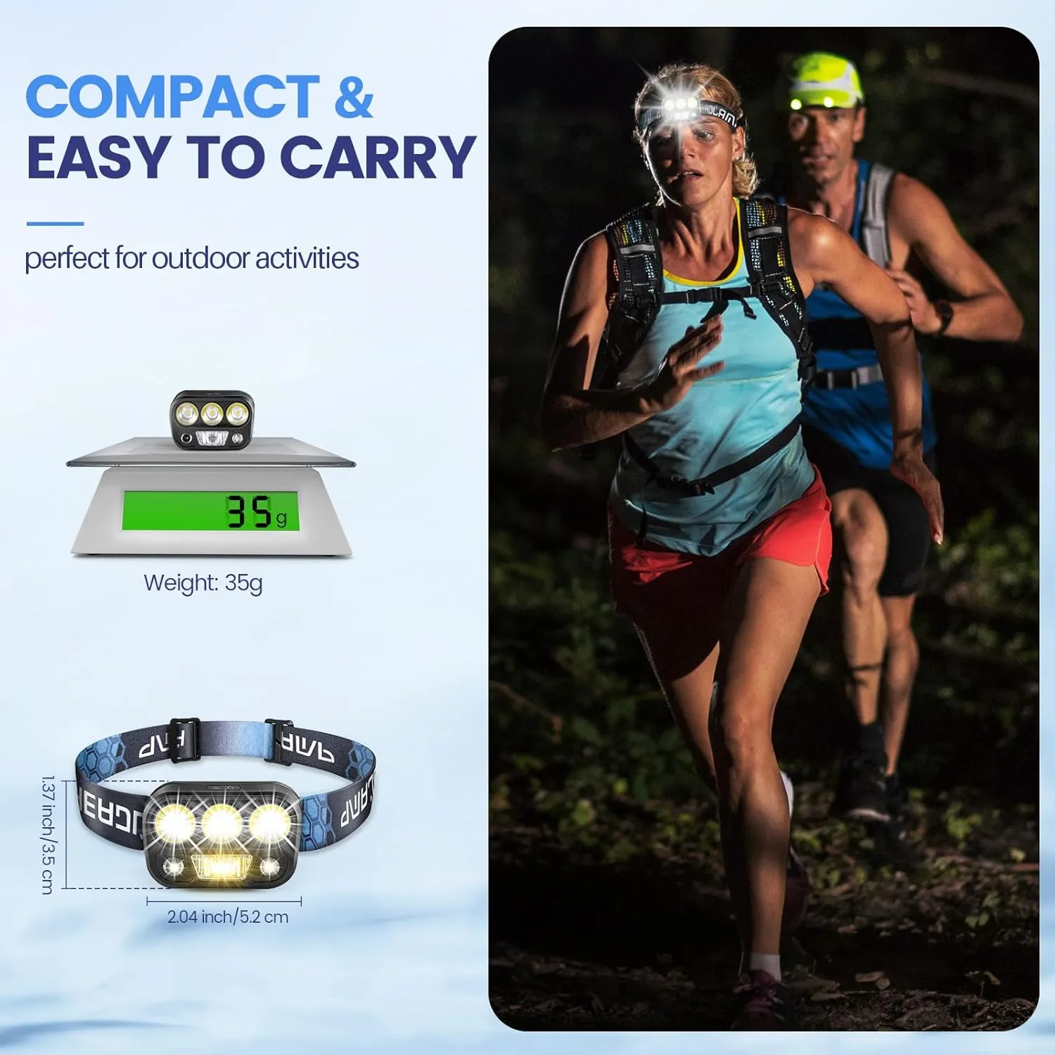 Headlamp Rechargeable - High Performance LED Headlights Flashlight, Waterproof, Press and Inductive Switches, 6 Modes and 45 Adjustable, Flashlight Lightweight Headlamp for Camping Running Fishing