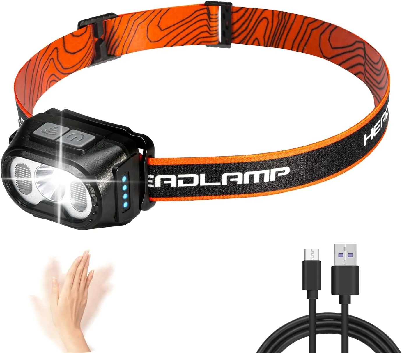 Headlamp Rechargeable,Ultra-Light Bright LED Rechargeable Headlight with White Red Light,IPX4 Waterproof Motion Sensor,5 Mode for Outdoor Camping Running Hiking Fishing