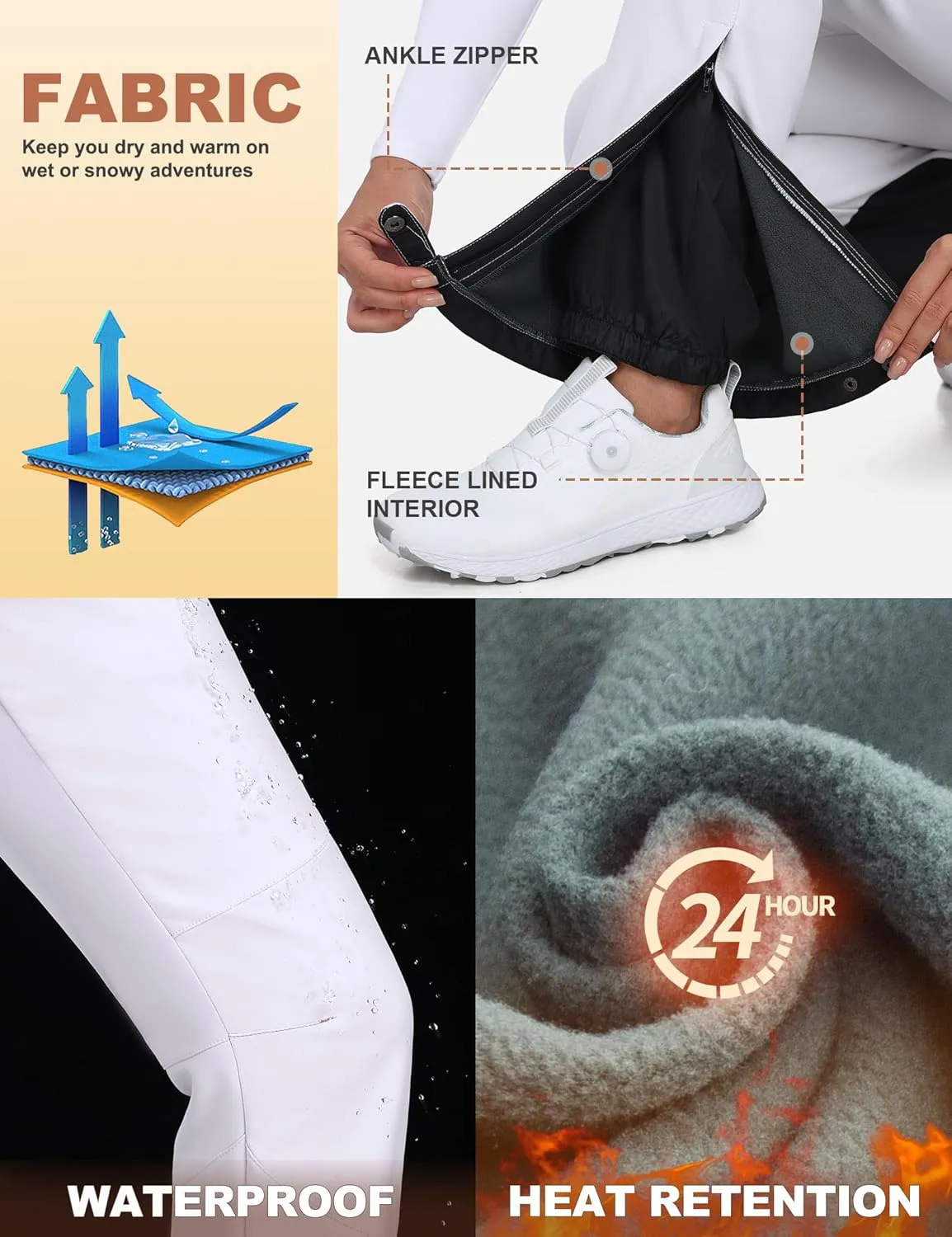 Heathyoga Snow Ski Pants Women Waterproof Softshell Insulated Fleece Lined Snowboard Pants Hiking Pants for Winter Outdoor