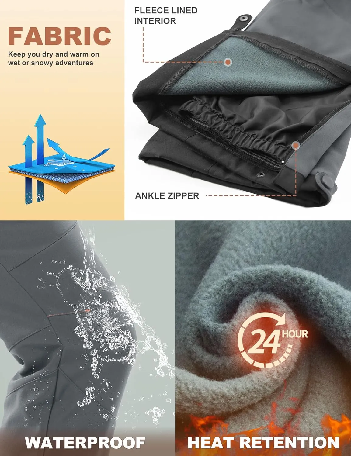 Heathyoga Snow Ski Pants Women Waterproof Softshell Insulated Fleece Lined Snowboard Pants Hiking Pants for Winter Outdoor