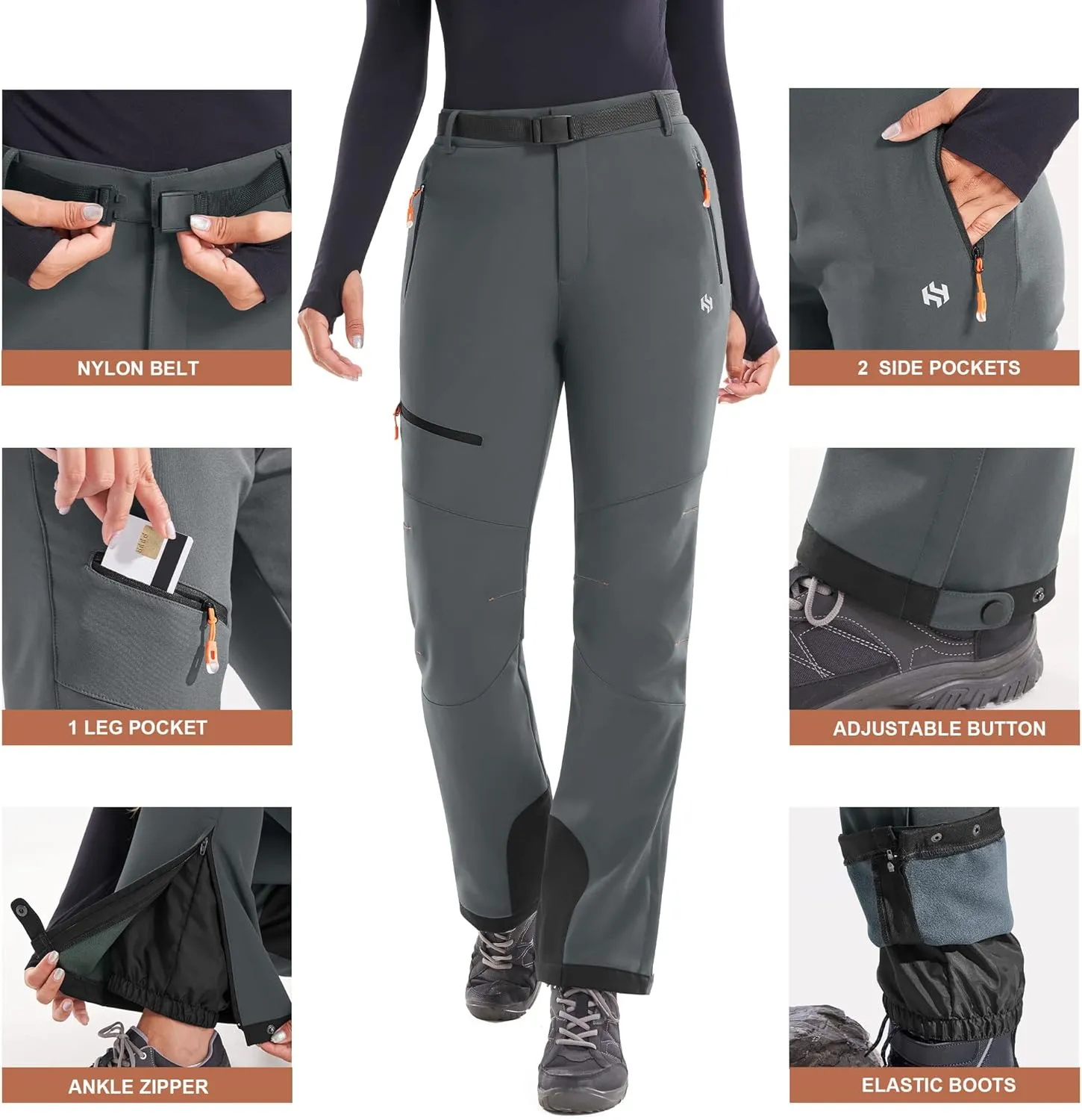 Heathyoga Snow Ski Pants Women Waterproof Softshell Insulated Fleece Lined Snowboard Pants Hiking Pants for Winter Outdoor