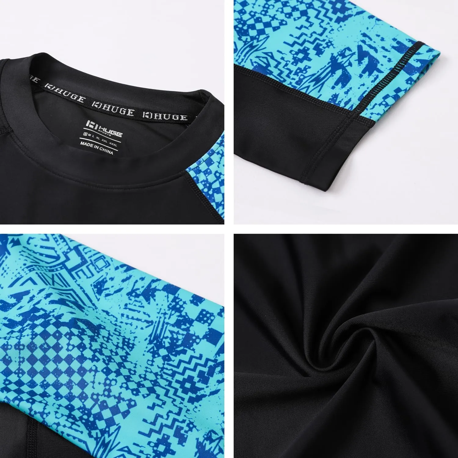 HUGE SPORTS Men's Splice UV Sun Protection UPF 50  Skins Rash Guard Short Sleeves