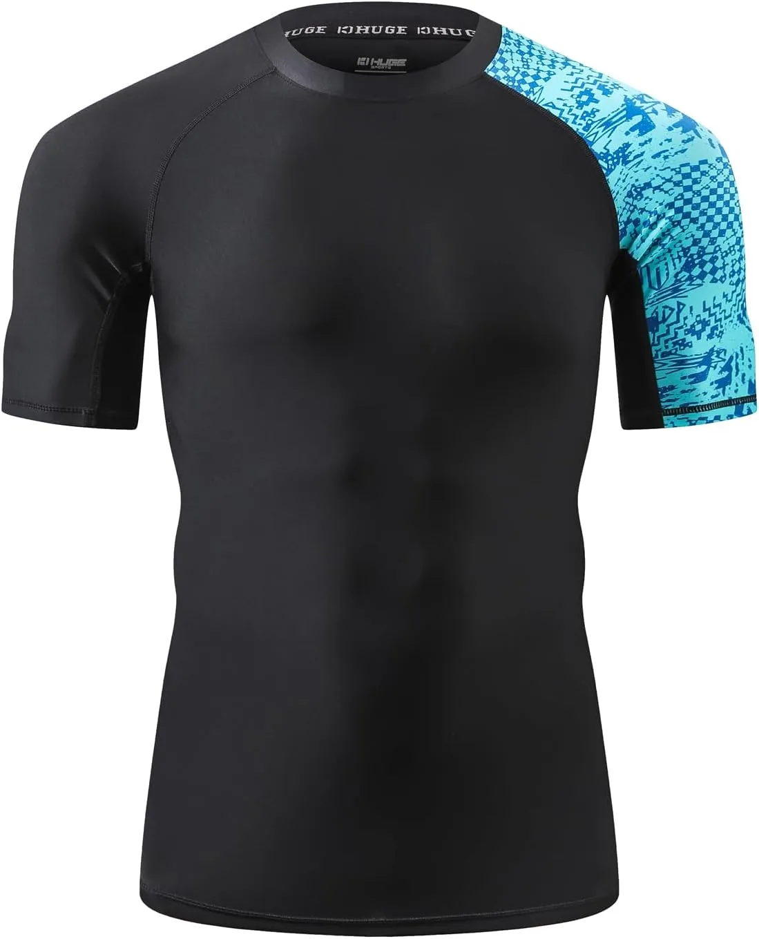 HUGE SPORTS Men's Splice UV Sun Protection UPF 50  Skins Rash Guard Short Sleeves