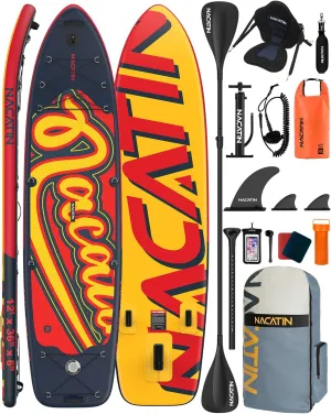 Inflatable Stand Up Paddle Board 12' with Kayak Seat & Dual Paddles  Premium SUP Board for Adults & Families Includes Kayak Conversion Kit, Pump, Leash & Accessories  Stable Wide Deck for Beginners